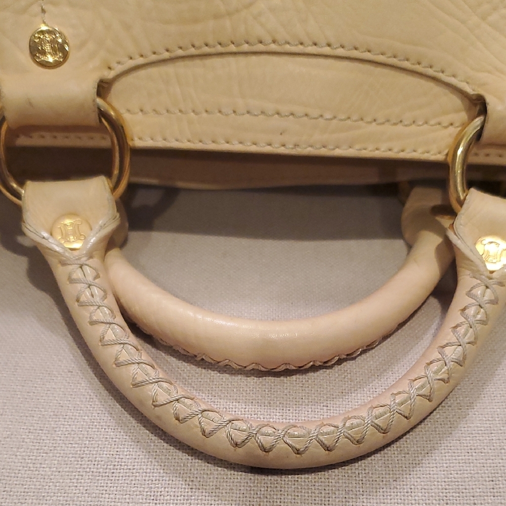 CELINE Beige Leather Satchel with Gold Accents - Picture 7 of 16